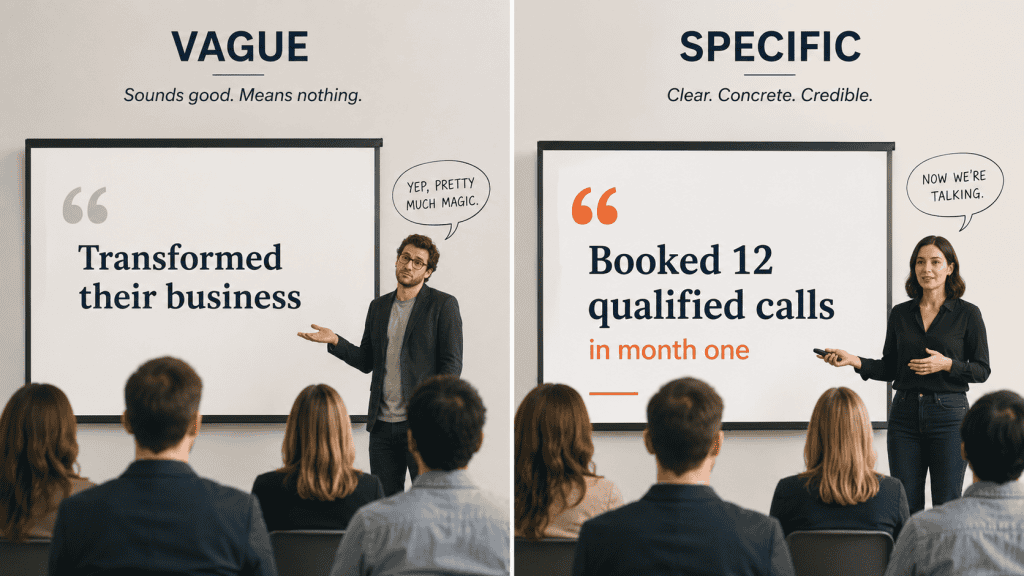 Vague outcome versus specific outcome in a sales story