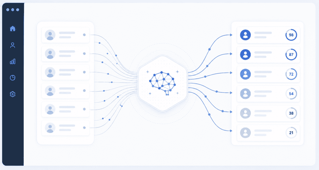 AI lead-scoring pipeline turning raw inbound leads into a prioritized, sales-ready list