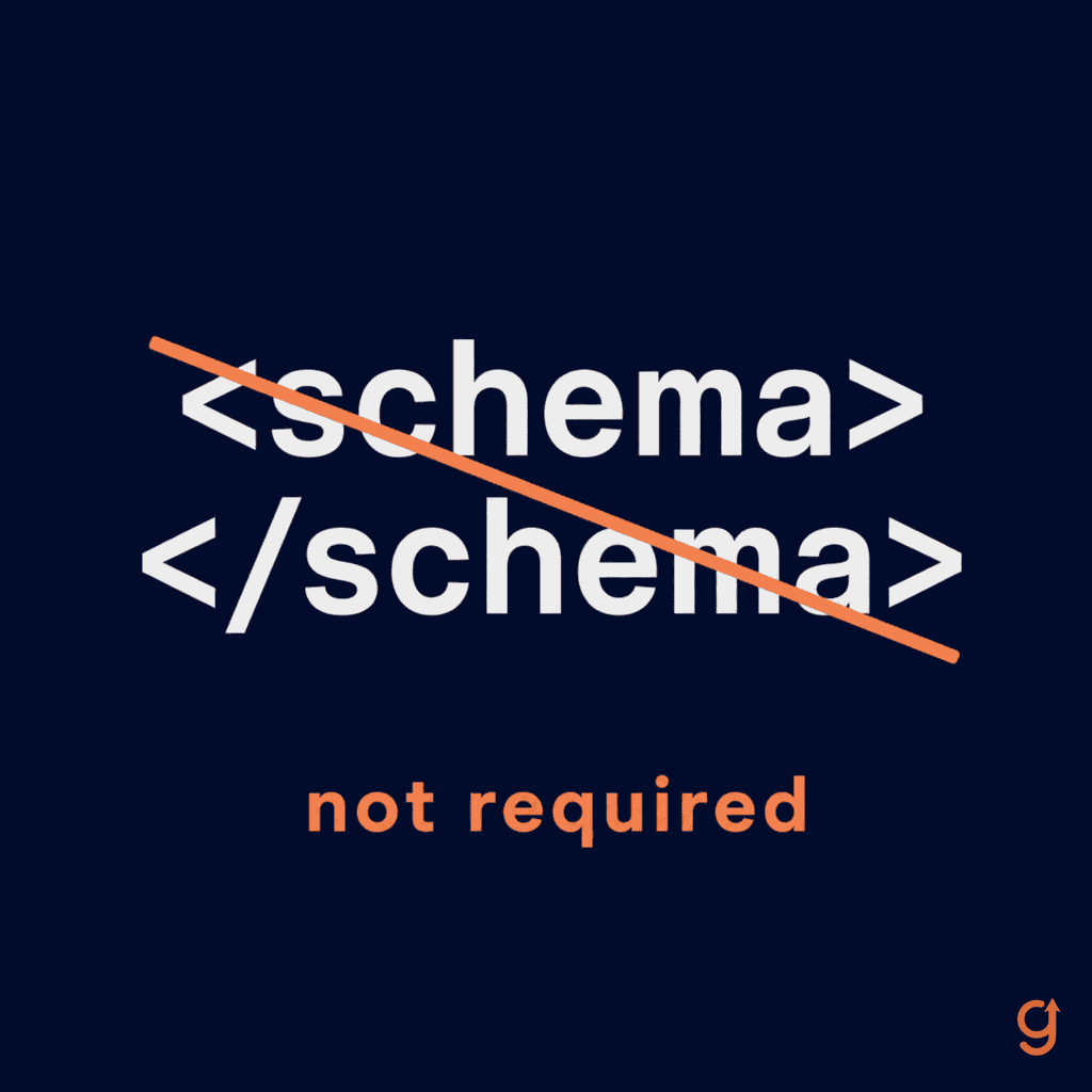 Crossed-out schema markup block indicating structured data is not required for generative AI search