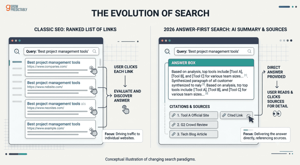 SEO in 2026: from ranked links to answers and AI citations