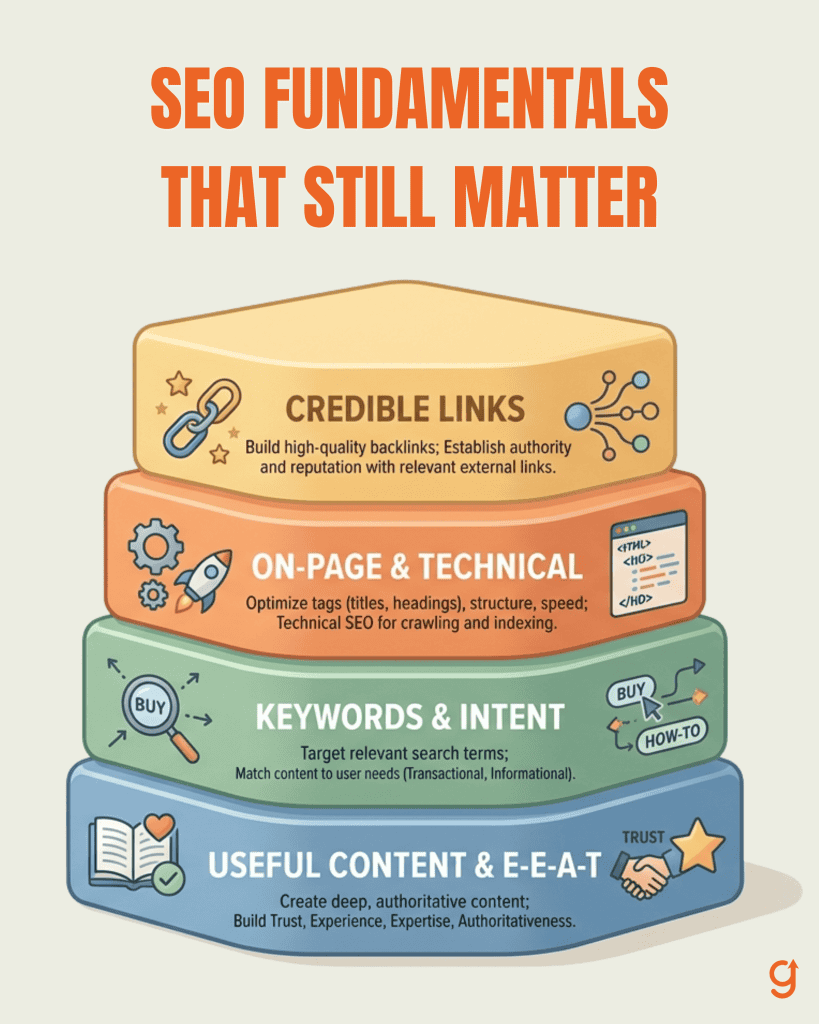 The SEO basics that still matter, as a labeled stack