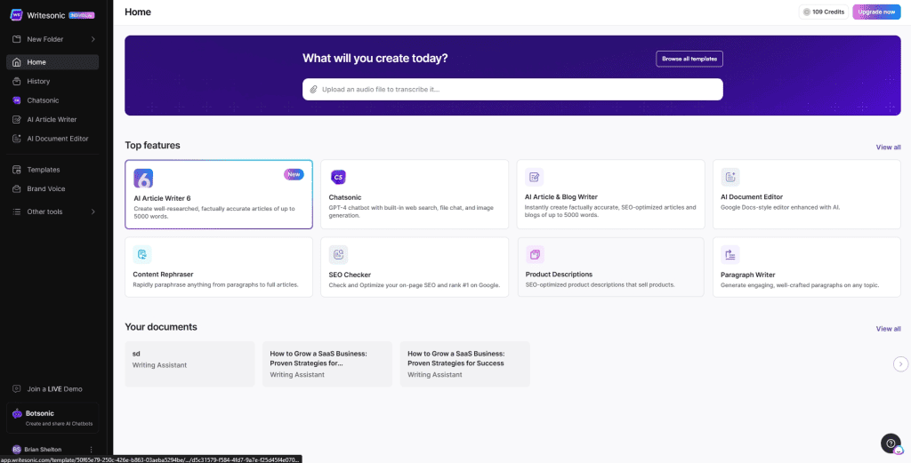 Dashboard - Writesonic Review