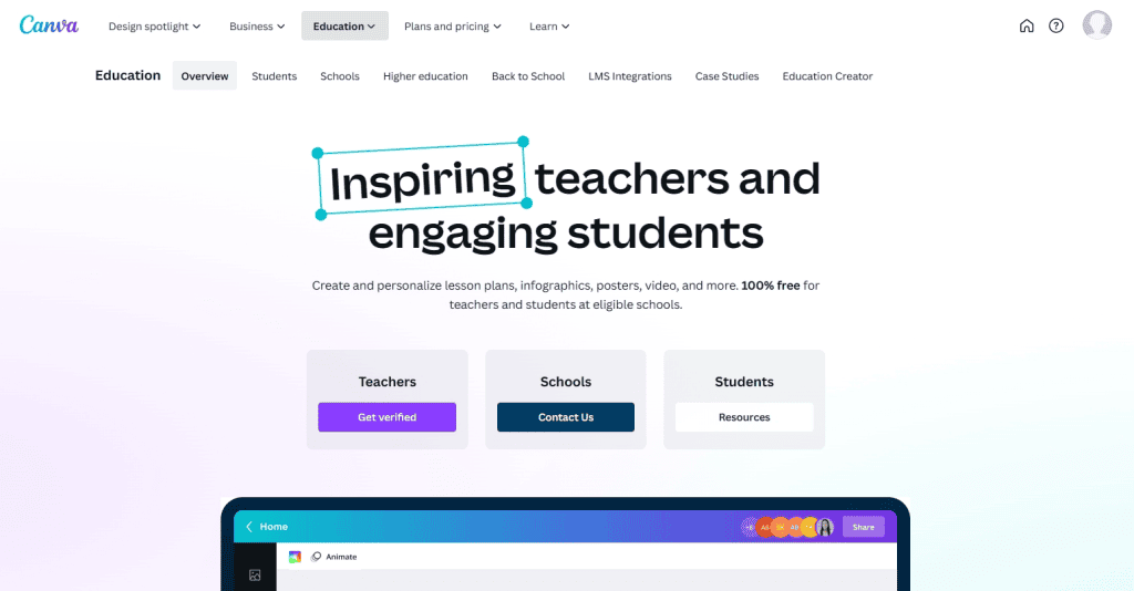Canva for Education - An example of an educational content creation platform