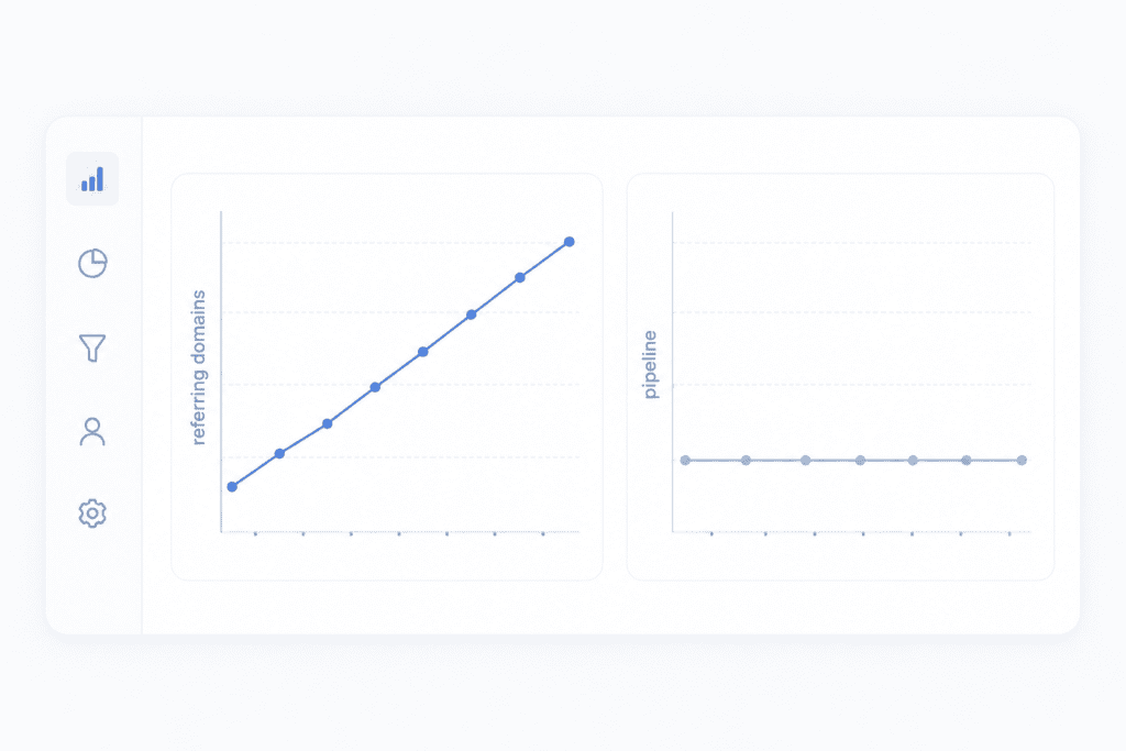 Chart showing referring domain count rising while pipeline stays flat