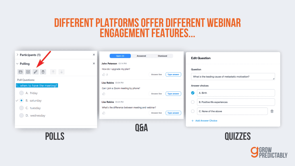 Three Examples of Engagement Features for Webinars: Polls, Q&A, and Quizzes