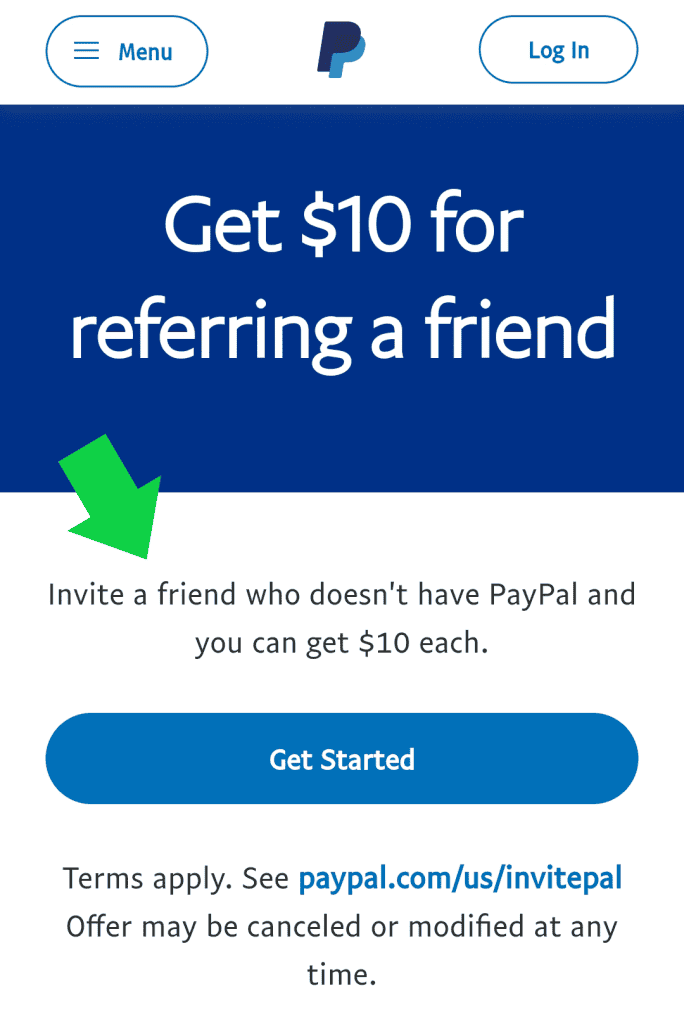 An example of a rewards system for a referral program by Paypal