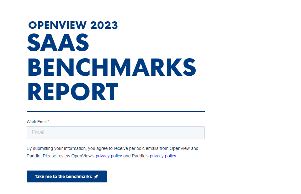OpenView's SaaS Benchmark Report - An example of a lead magnet for the awareness stage