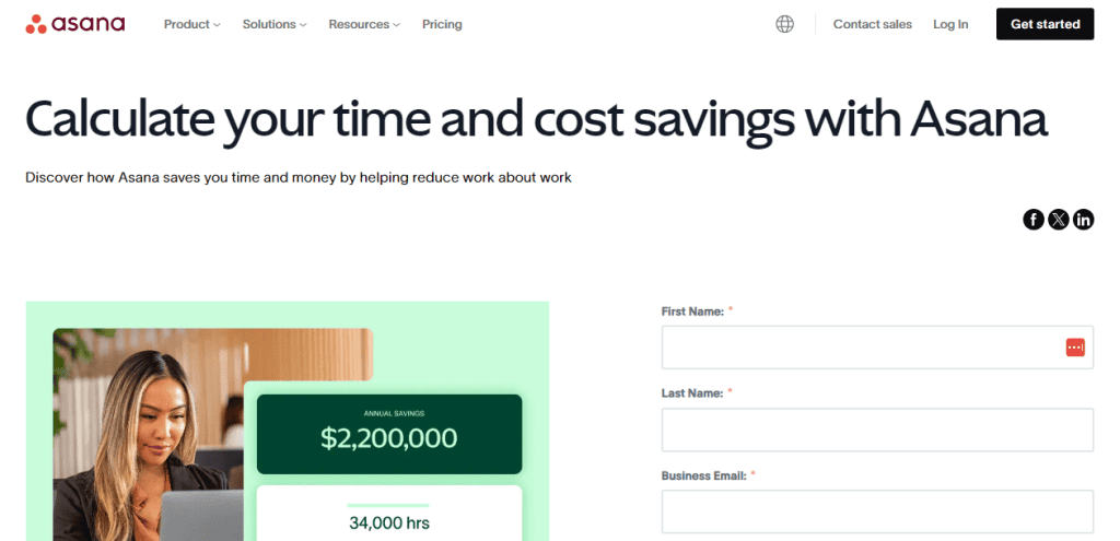 Asana's Time Savings Calculator - An example of a lead magnet for the 