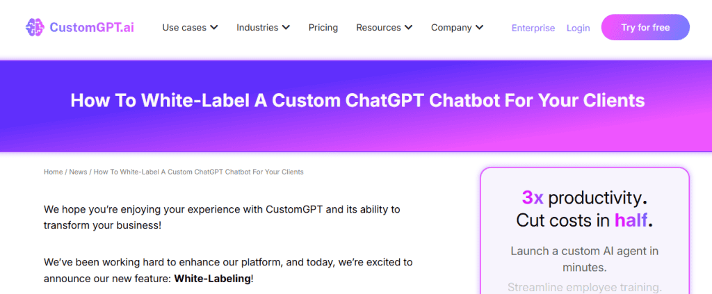 CustomGPT - White Label AI Platforms for Chatbots