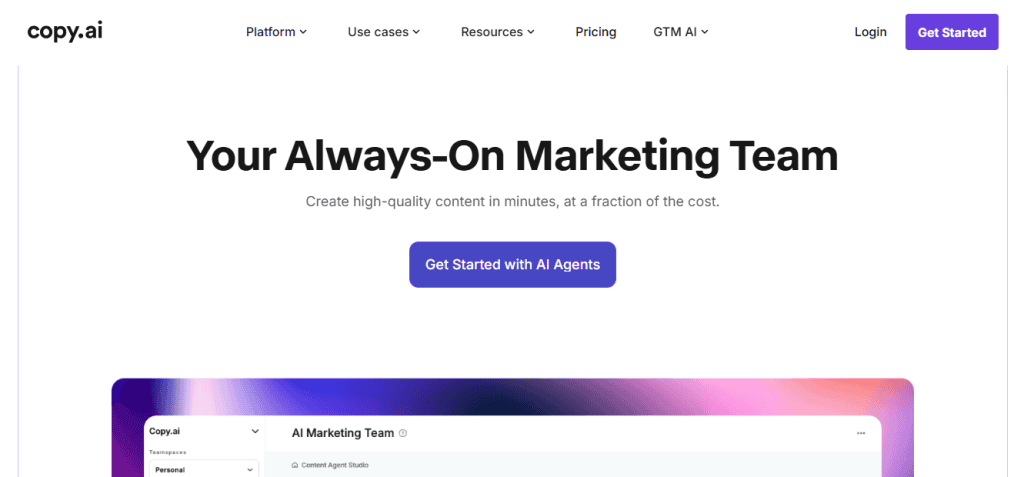 CopyAI's 'AI Agents' promise lead generating copy for every marketing need at a fraction of the cost.