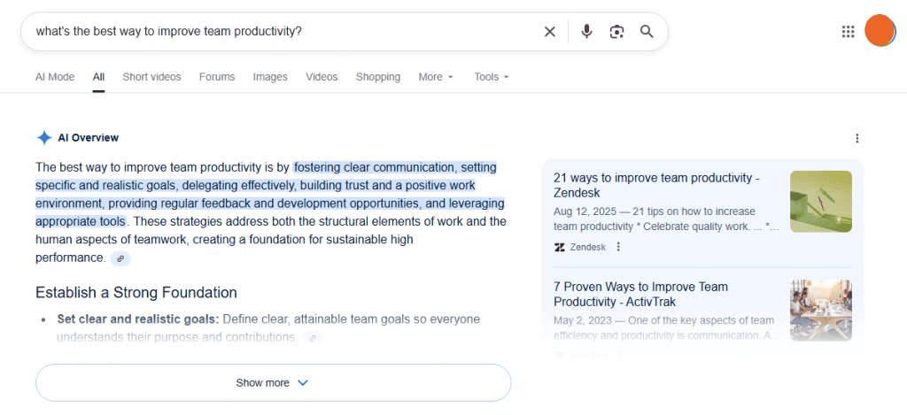 Google's AI overview answers questions using different sources just like other AI search engines.