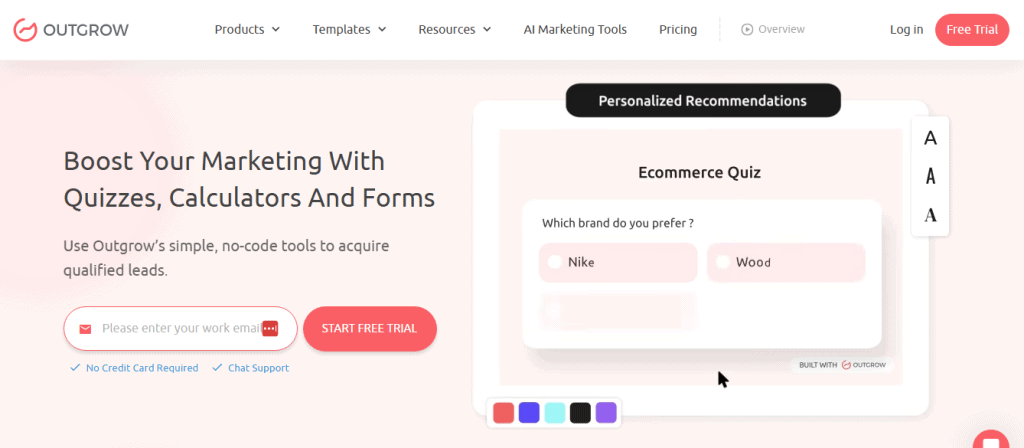 OutGrow offers marketing ready quizzes, calculators, and forms for free in exchange of user emails.
