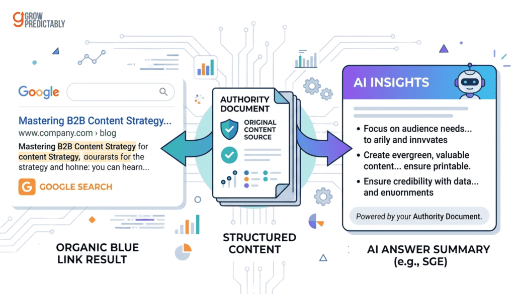 One authority content asset earning both a classic search ranking and an AI-answer citation