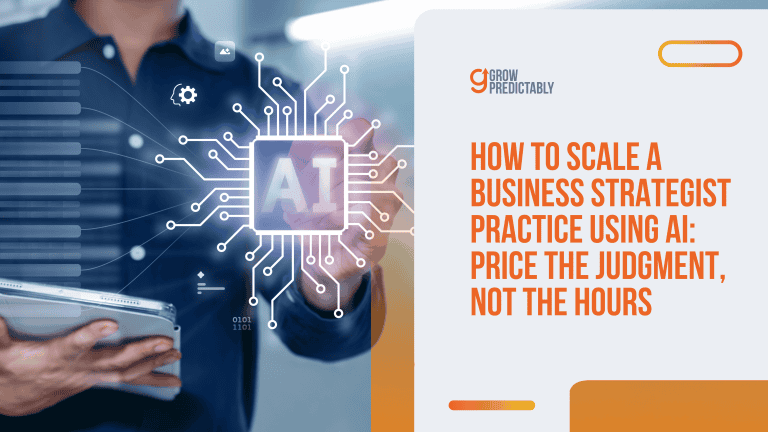 Business professional using AI technology for strategic growth and scaling.
