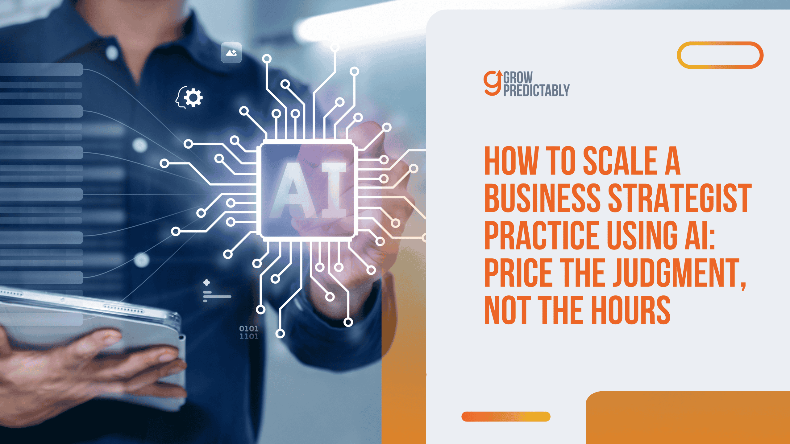 Business professional using AI technology for strategic growth and scaling.