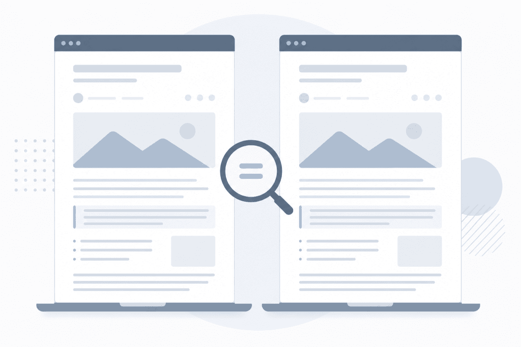 Two nearly identical AI-generated marketing articles side by side, illustrating the content sameness problem
