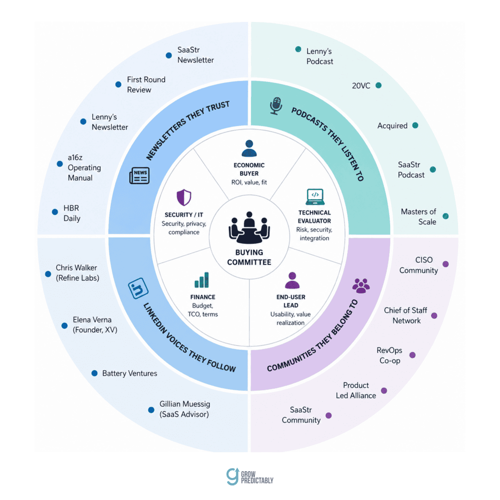 Sourcing map that starts from the buying committee and works outward to trusted voices