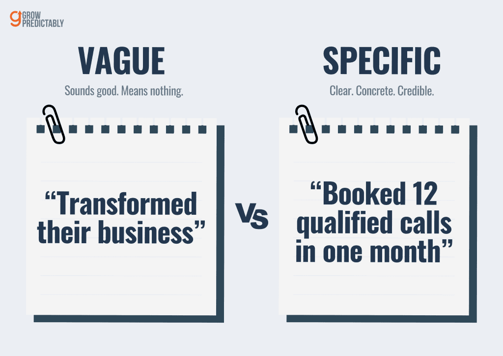 Vague outcome versus specific outcome in a sales story